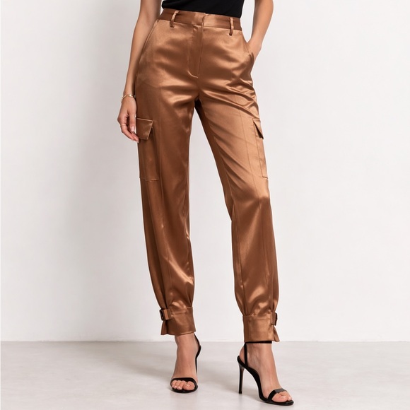 Babaton Pants - Babaton Refined Satin Cargo Pants Brown Tapered Utility Trouser Women’s Size 0